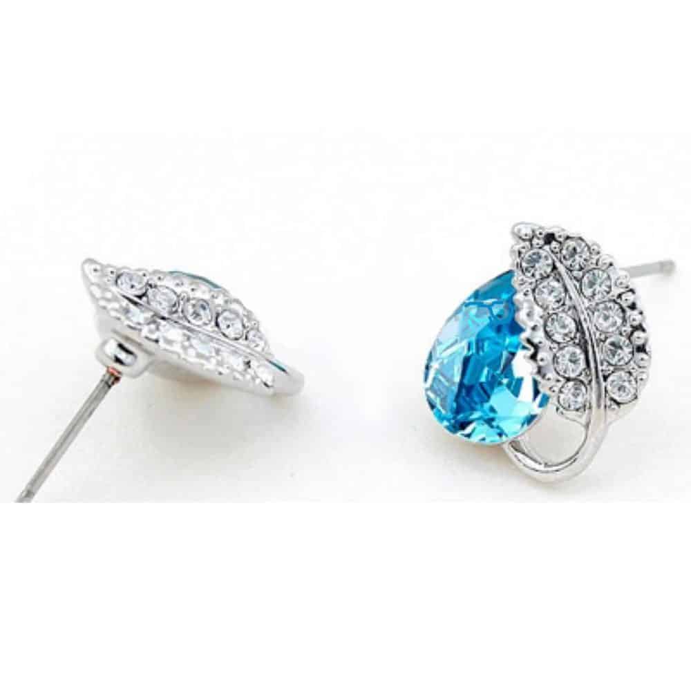 Stylish Leaf Shape Design Alloy & Crystal Earrings (Blue)