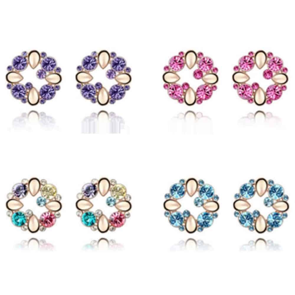 Fashionable Elegant Round Shape Diamond Alloy Earring (Blue) - Image 3