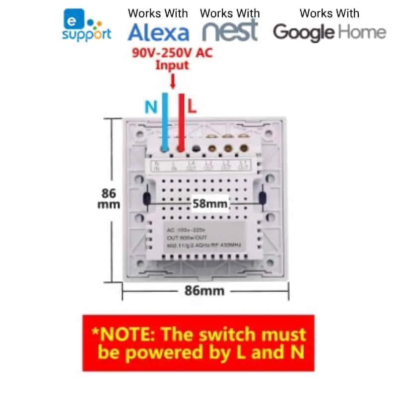 Sonoff T1 UK 2 Gang WiFi & RF 86 Type Smart Wall Touch Light Switch - Image 4