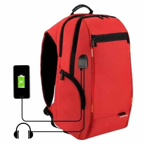 HAWEEL  Multi-function Outdoor  Breathable Comfortable Casual Backpack Laptop Bag with Handle, External USB Charging Port & Earphone Port (Red)