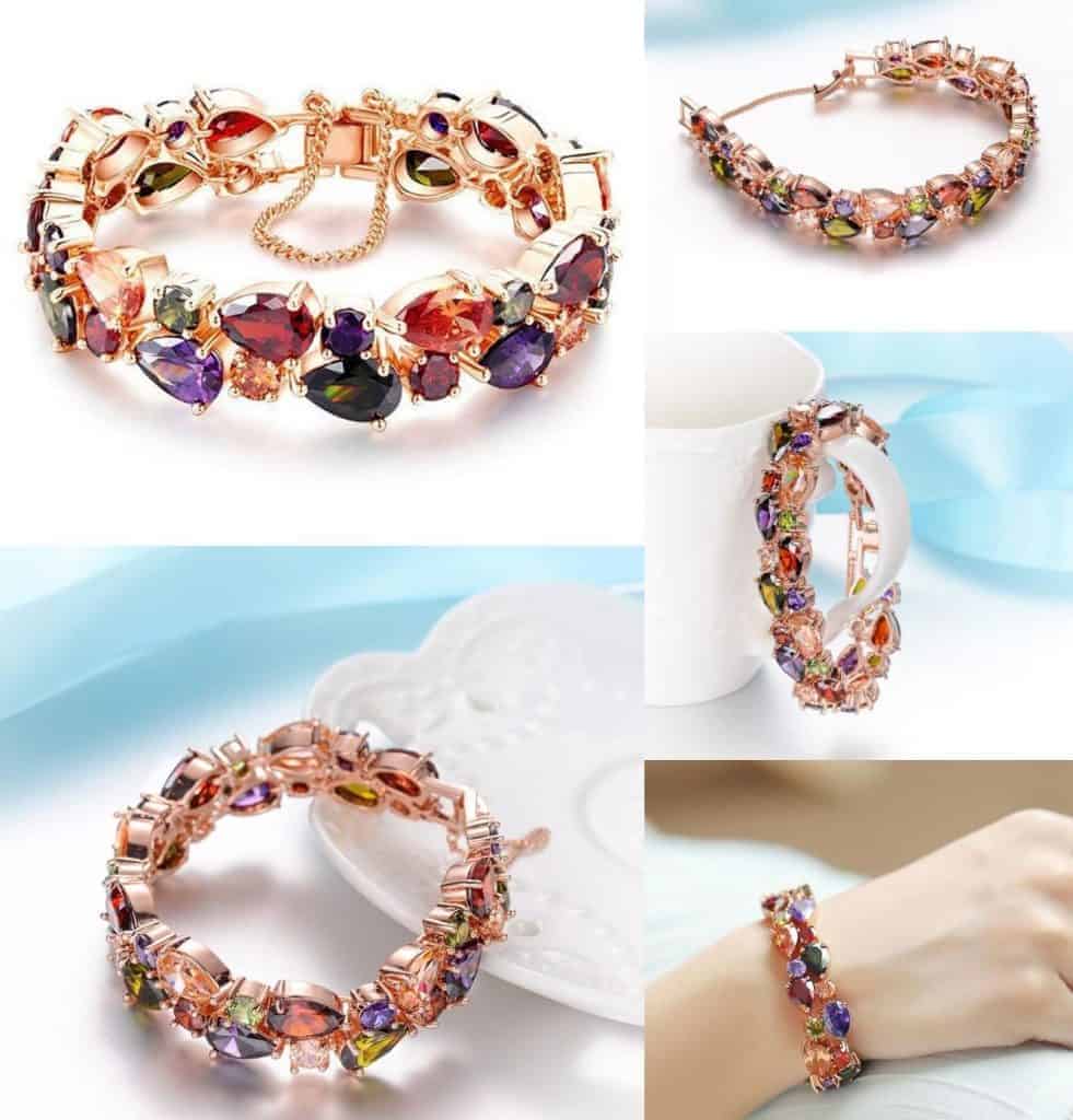 Fashion Mona Lisa Rose Gold Colorful Zircon Bead Bracelets 18cm - Image 3