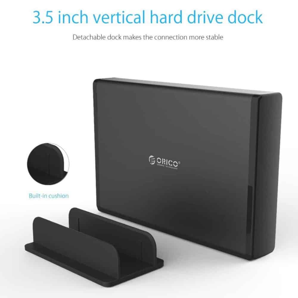 Vertical Aluminum External Hard Drive Enclosure Storage Case Hard Drive Dock for 3.5 inch SATA HDD ORICO 7688U3 (Black) - Image 2