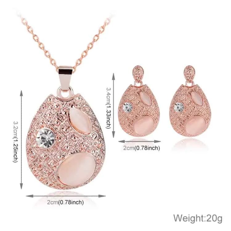 Fashion Beautiful Diamond-shape Droplet Type Necklace Earrings Jewelry Set 3 in 1 for Women - Image 3