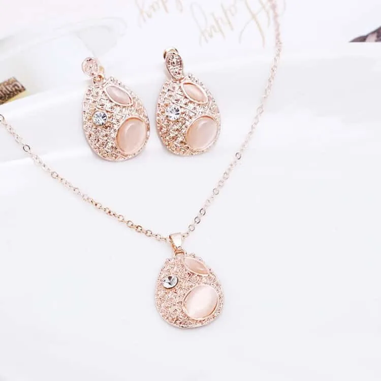 Fashion Beautiful Diamond-shape Droplet Type Necklace Earrings Jewelry Set 3 in 1 for Women