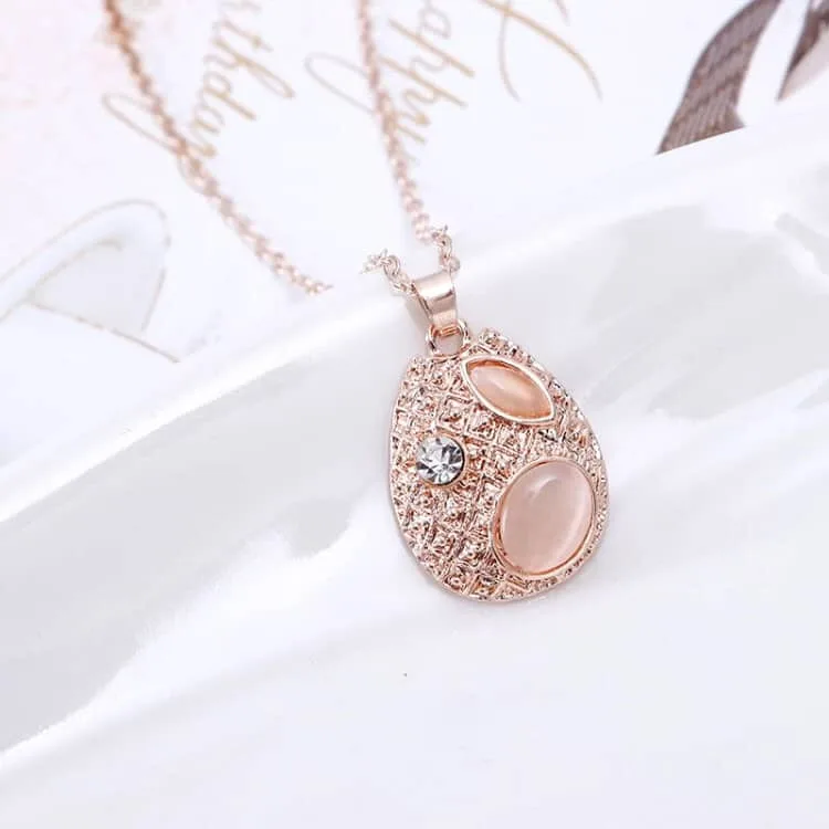 Fashion Beautiful Diamond-shape Droplet Type Necklace Earrings Jewelry Set 3 in 1 for Women - Image 5