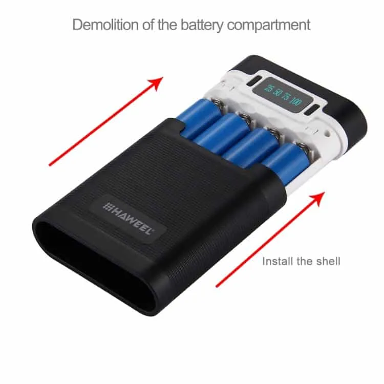 HAWEEL DIY 4x 18650 Battery (Not Included) 10000mAh Power Bank Shell Box with 2x USB Output & Display - Image 2