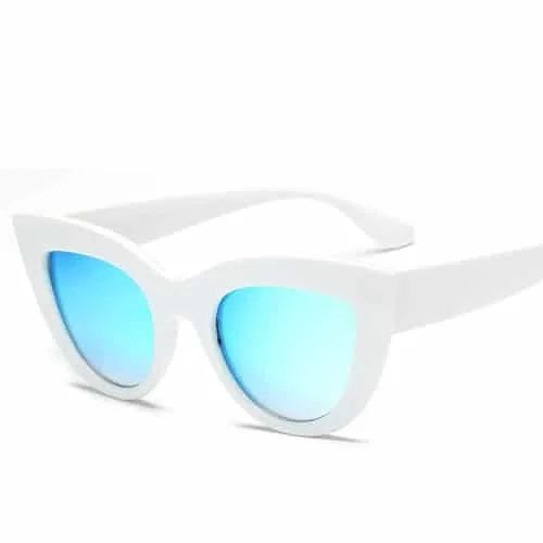 Cat Eye Mirrored Metal Frame Sunglasses for Women UV400 (White)