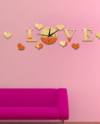 ساعة كريتيف لوف على شكل مرآة أكريليك DIY ملصقات جدارية (ذهبي)