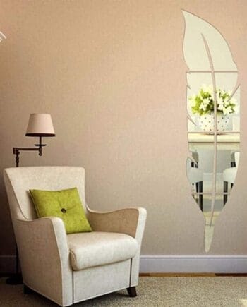 DIY بها بنفسك ريشة نمط الاكريليك مرآة ملصقات جدار غرفة المنزل جدارية الديكور الفن الجدار ملصق حجم 30 * 120 سم (فضي)