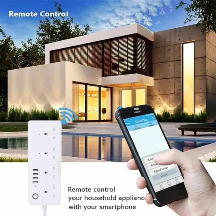 4 USB Ports and 4 x UK Plug Jack 13A Max Output WiFi Remote Control Smart Power Socket - Image 6
