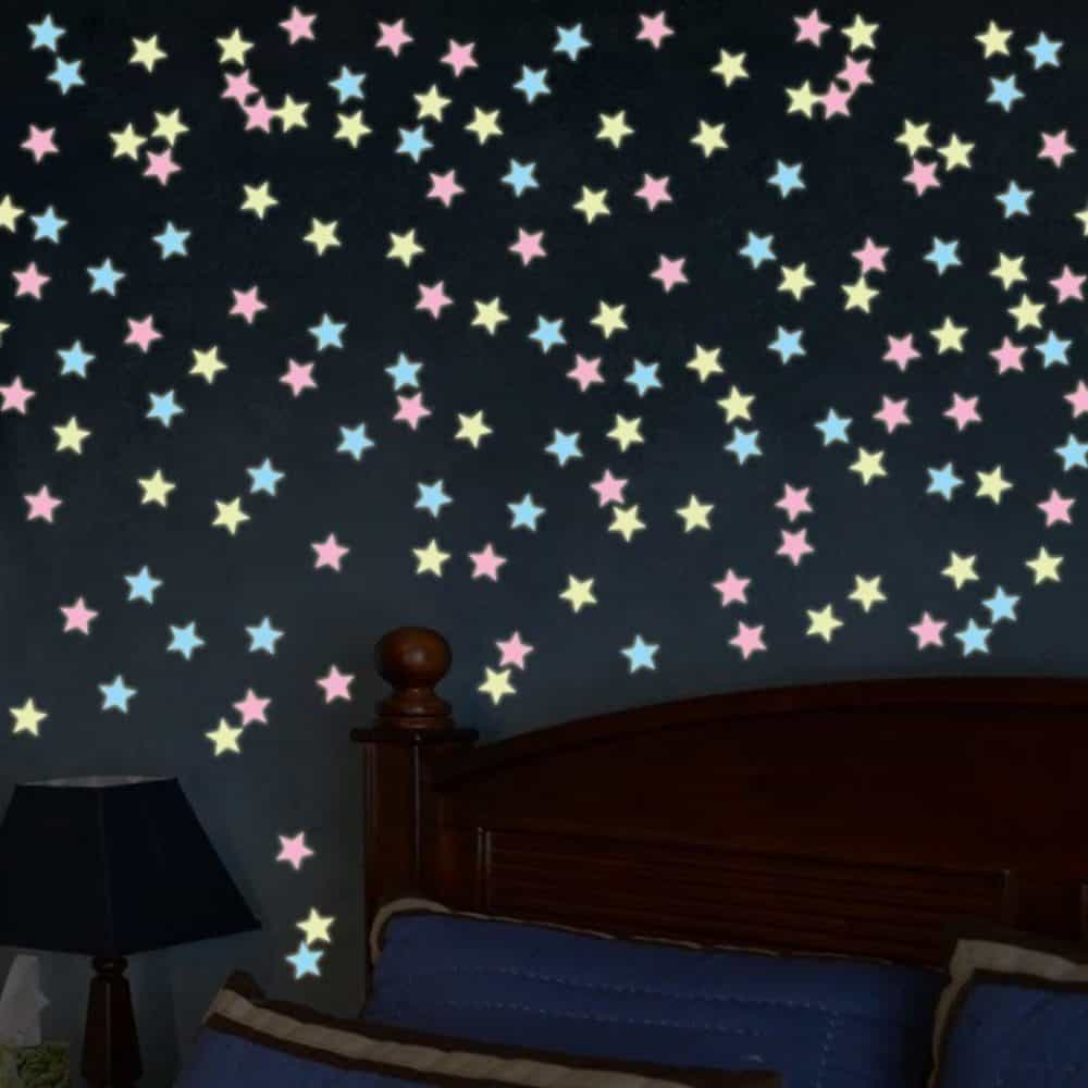 100pcs 3CM 3D Luminous Star Wall Sticker Fluorescent Kids Bedroom Ceiling Home Dark Star Wall Stickers Festivel Decor Color Pink - Image 2