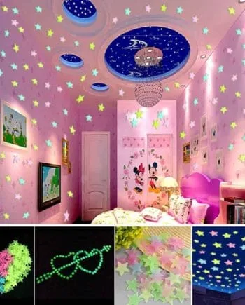 【オープニング 大放出セール】 100pcs Kids Fluorescent Sticker Wall Star Luminous 3D 3CM WallStickers&Murals