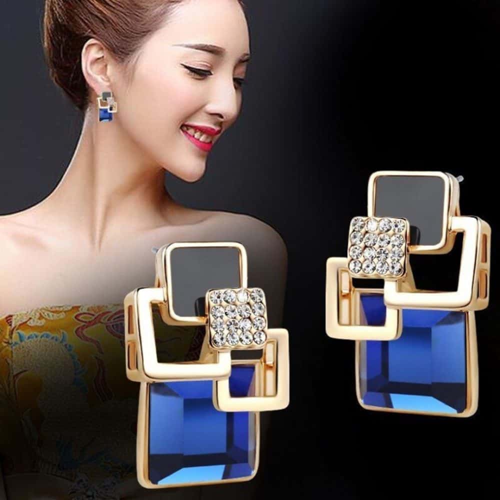 Stylish Square Crystal Earrings with Studded Earrings(E109Champagne) - Image 2