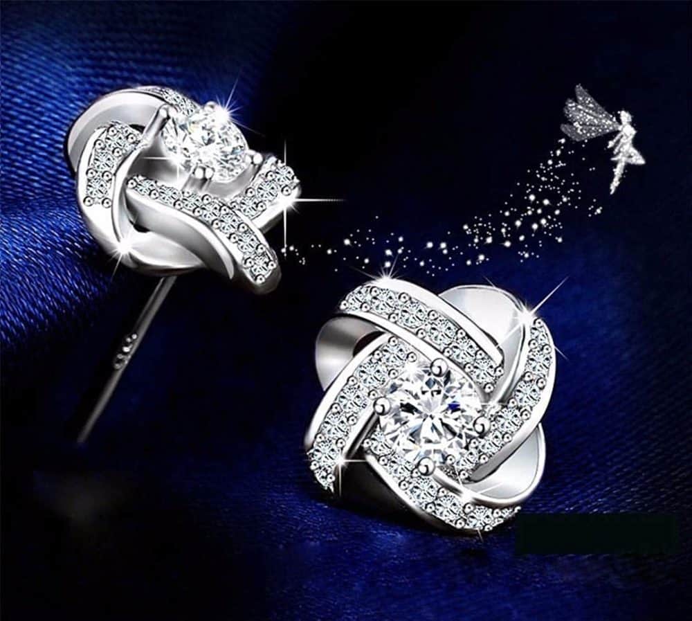 Crystal Earrings 925 Sterling Silver Knot Flower Stud Earrings for Women Brincos Wedding Jewelry - Image 2