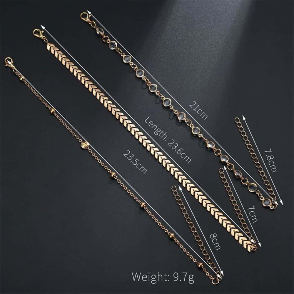 3 PCS/Set Antique Plated Handmade Anklet Bracelet Crystal Anklet Set - Image 5