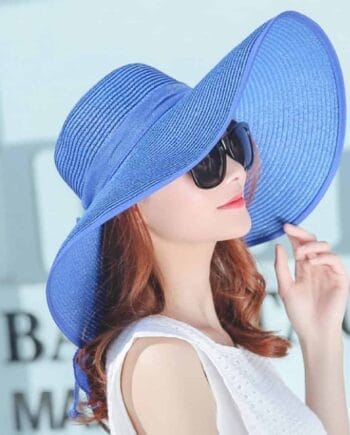 Women Summer Hats Foldable Wide Large Brim Beach Sun Straw Cap Elegant Hats Caps Color Blue(M)