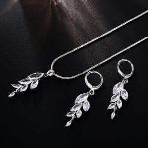 Woman Simple Trendy Zircon Wheat Necklace Earrings Bridal Jewelry Set