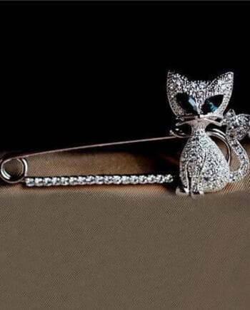2 PCS Cute Green-Eyed Kitten With Drill Brooch(Silver)