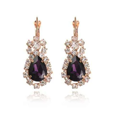 3 in 1 Gold Chain Water Drop Shape Crystal Earrings Necklace Adjustable Rings Set Women Jewelry Sets(Purple) - Image 3