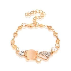 Lovely Cat Pendant Bangle Women Elegant Crystal Opals Rhinestone Bangles