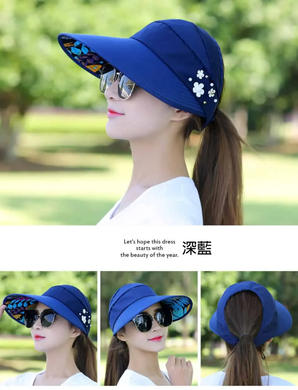 Women Summer Casual Going Out Ultraviolet Proof Korean Style Folded Sun Block Hat Breathable And Light (Blue) - Image 3