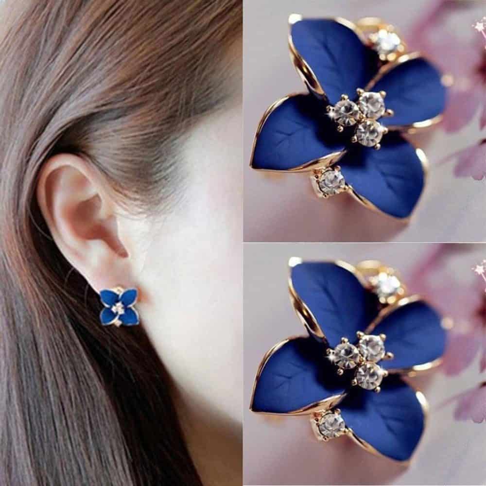 Women Camellia Of Design Bohemian Earrings(Blue with Colorful crystal) - Image 3