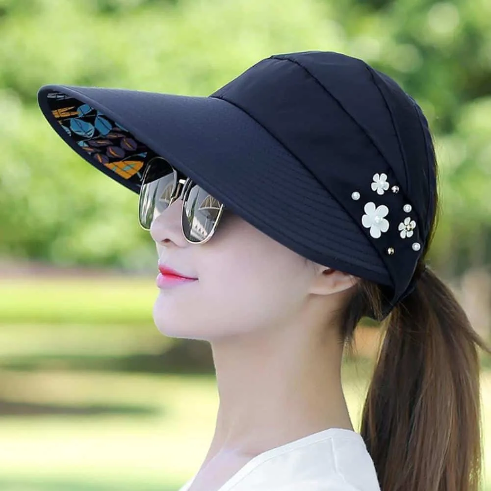 Women Summer Casual Going Out Ultraviolet Proof Korean Style Folded Sun Block Hat Breathable And Light (Blue) - Image 2