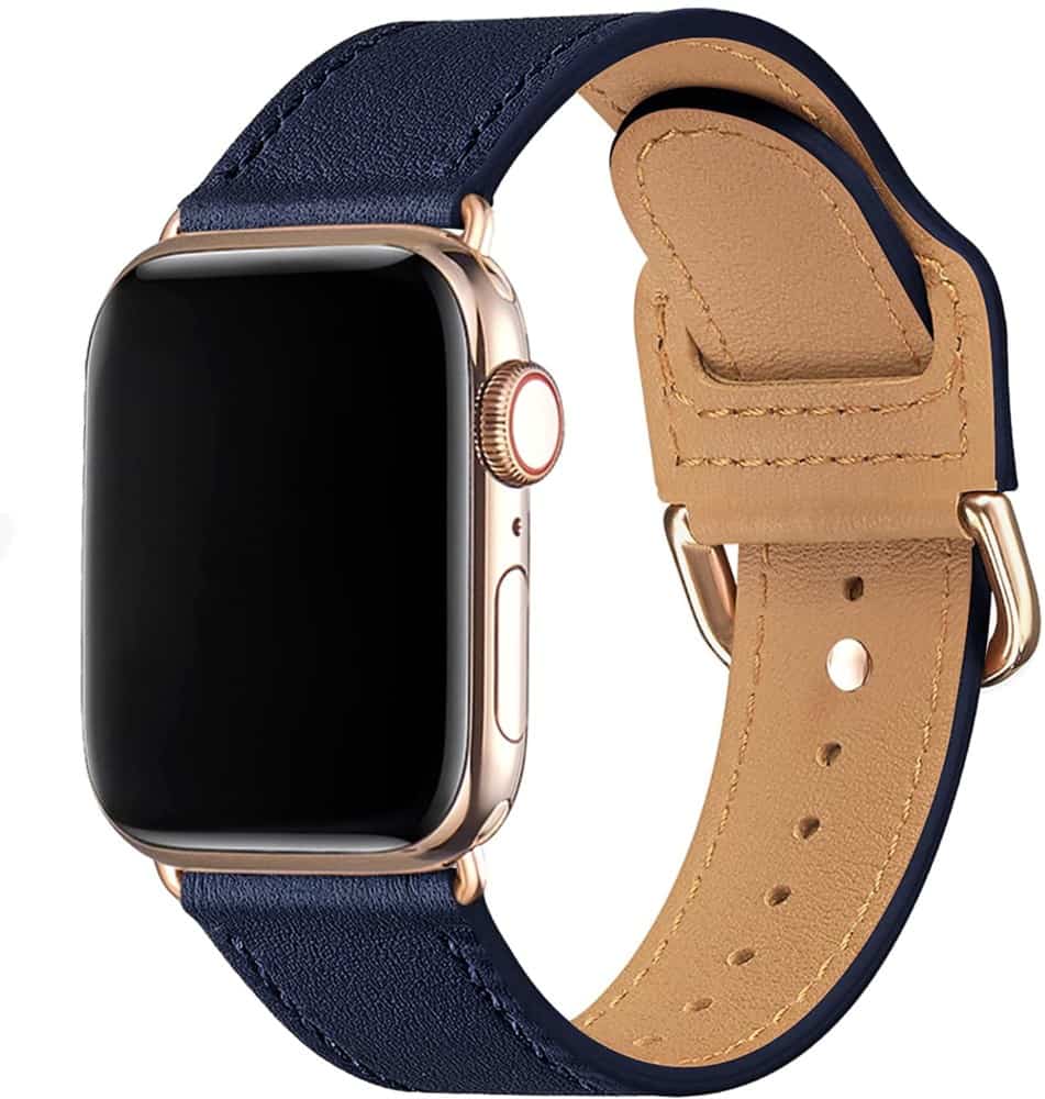 Apple Watch Band 42mm 44mm 45mm Top Grain Leather Strap Compatible for Men Women iWatch Series 7 6 5 4 3 2 1