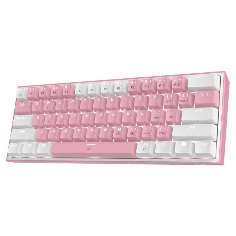 REDRAGON K617 FIZZ 60% Wired RGB Gaming Keyboard 61 Keys Compact Mechanical Keyboard w/ White & Pink Mixed-Colored Keycaps, Linear Red Switch Pro Driver Support