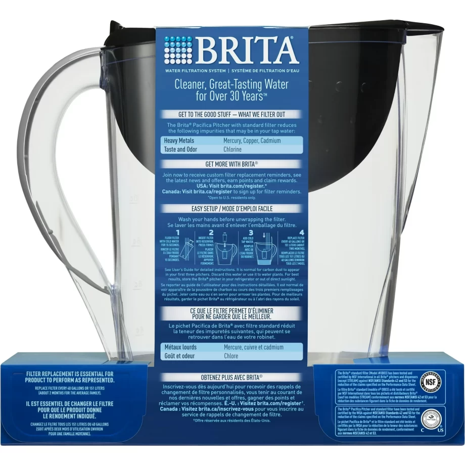 Brita Pacifica Plastic 10-Cup Black Water Filter Pitcher - Image 4