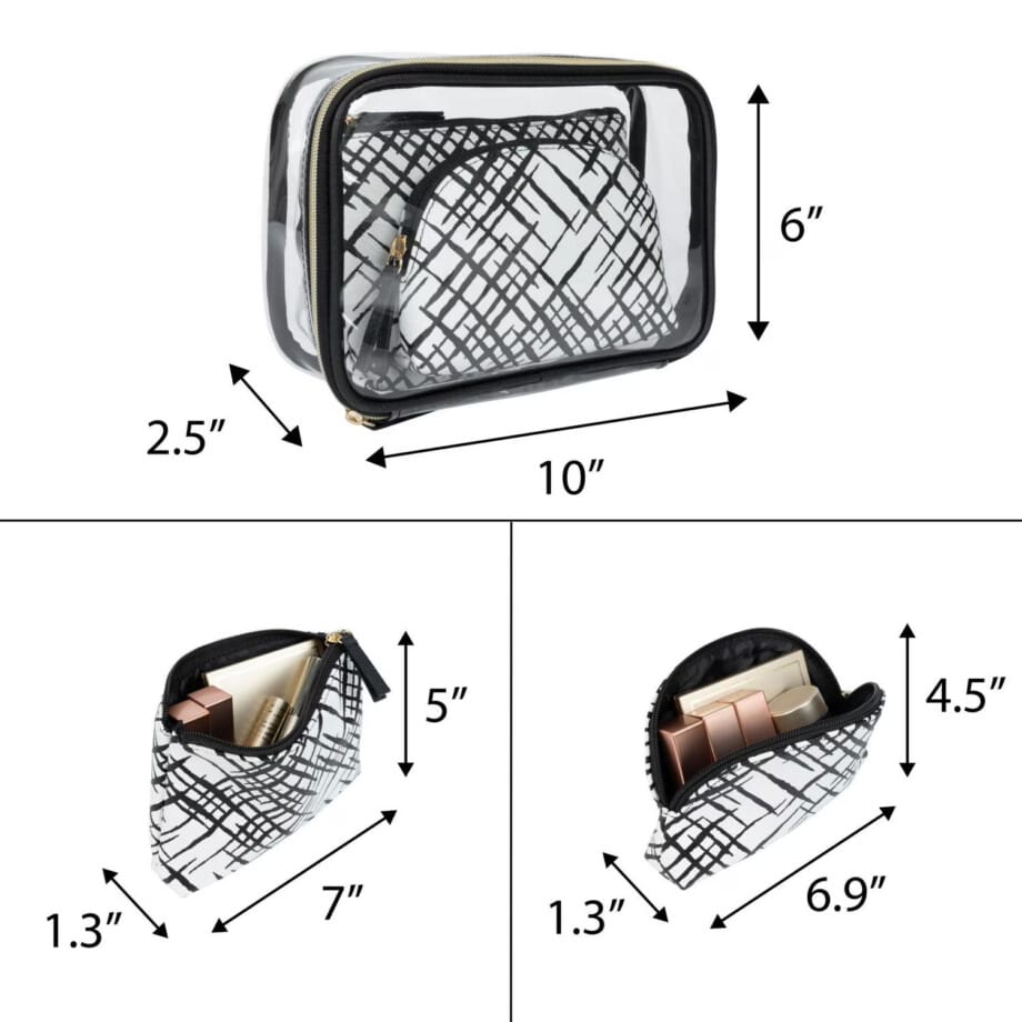 Equate Beauty Cosmetic Bag Crosshatch 3Pc Set Trendy Organizer - Image 7