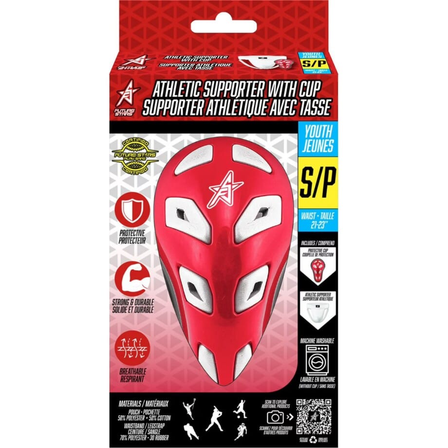 Future Stars Athletic Supporter with Jock Cup and Support Strap - Youth - Anti-microbial, machine washable, pro-style protective gear, FS Jock and Strap