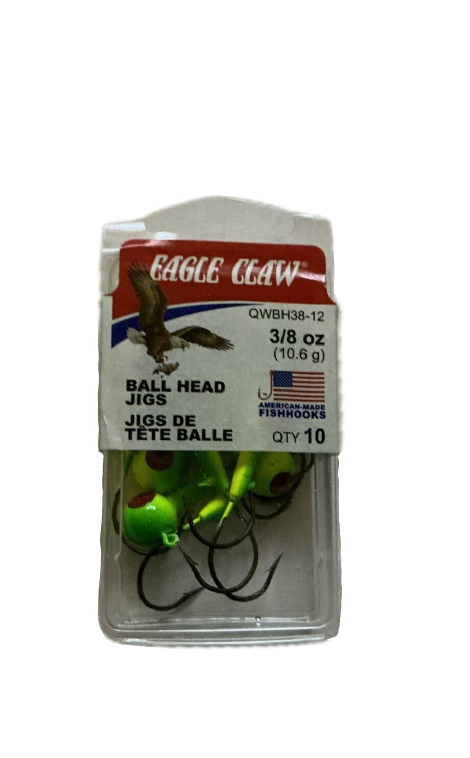 EAGLE CLAW QWBH38-12 3/8 oz 10.6 g BALL HEAD JIGS FISHHOOKS QTY 10