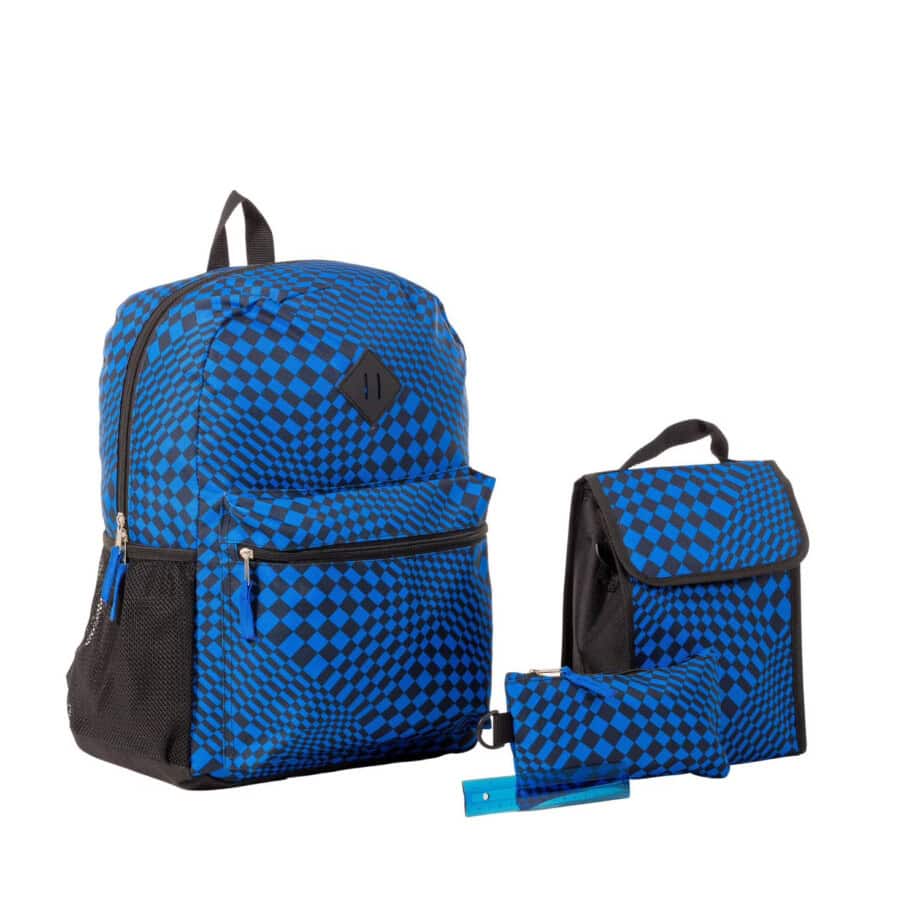 Jetstream 4pcs Full School Day Backpack set Navy Checkers - Image 2