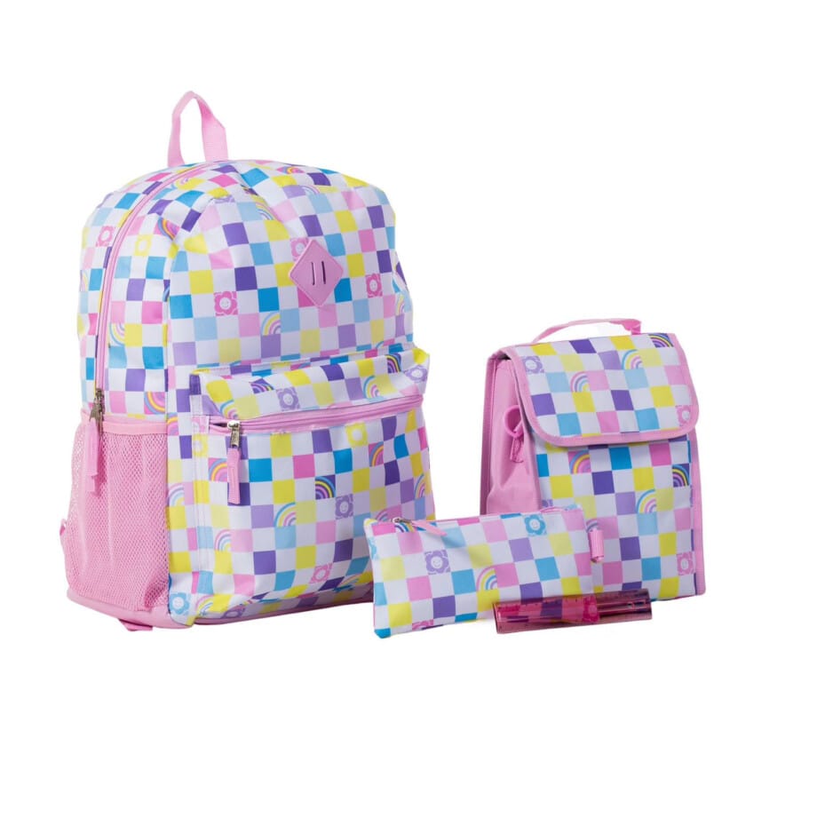 Jetstream 4pcs Full School Day Backpack set Pastel Checkers - Image 2