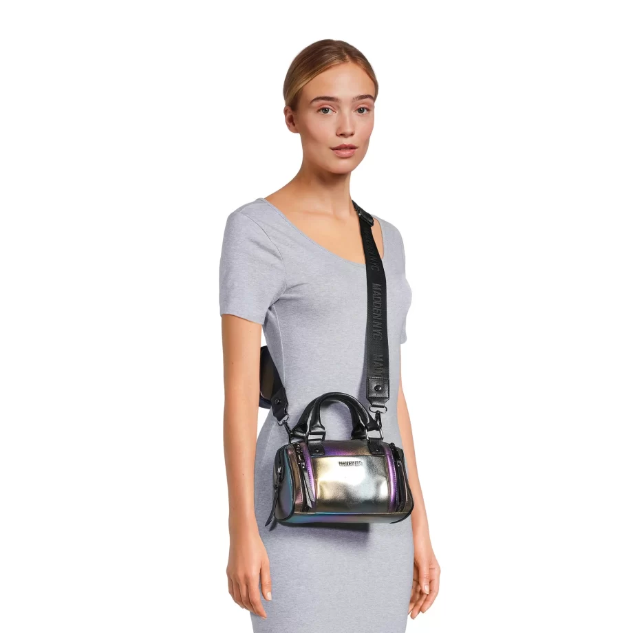 Madden NYC Women's Multi Zipper Barrel Handbag Oil Slick - Image 6