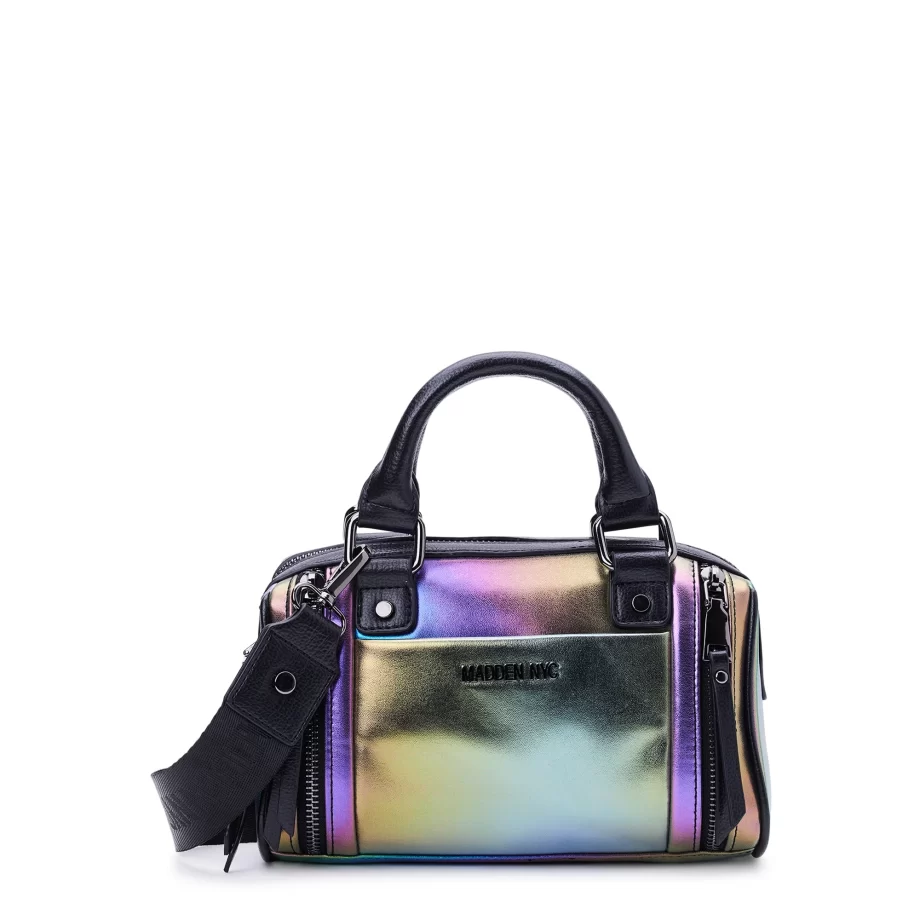 Madden NYC Women's Multi Zipper Barrel Handbag Oil Slick