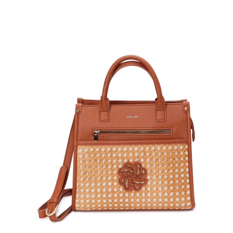 Sam & Libby Women’s Shani Basket Weave Satchel Handbag Cognac