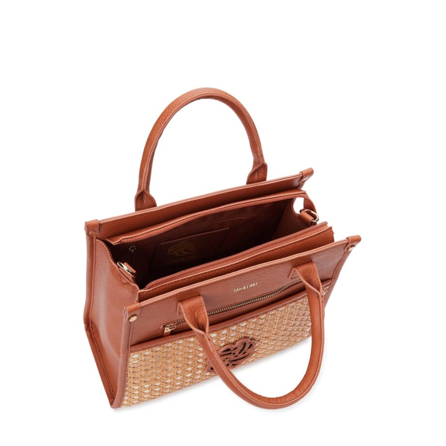 Sam & Libby Women’s Shani Basket Weave Satchel Handbag Cognac - Image 3