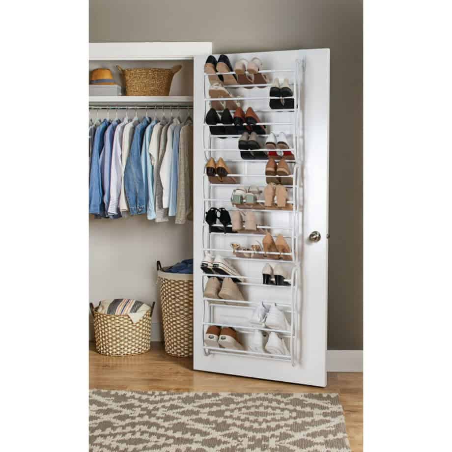 MAINSTAYS Over-the-Door Shoe Rack - Storage Organizer - 36 Pair - White, Stores and organizes 36 pairs of shoes without taking up additional floor space Number of Compartments 12 - Image 2