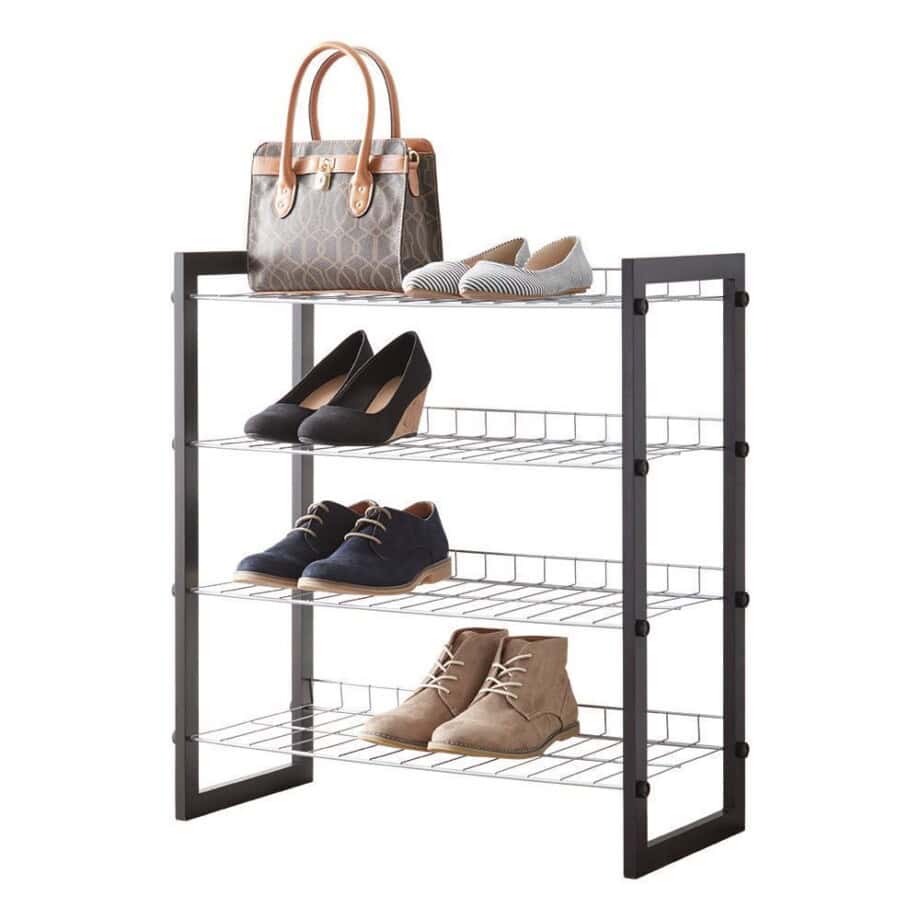 MAINSTAYS 4-Tier Shoe Rack with Wood Frame And Wire Shelf - Image 2