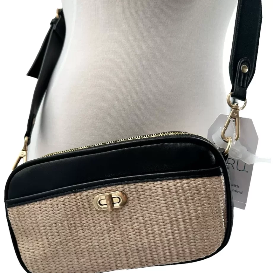 Time and Tru Women’s Annamarie Woven Cross Body Bag Black Gold w/Tan Straw - Image 3