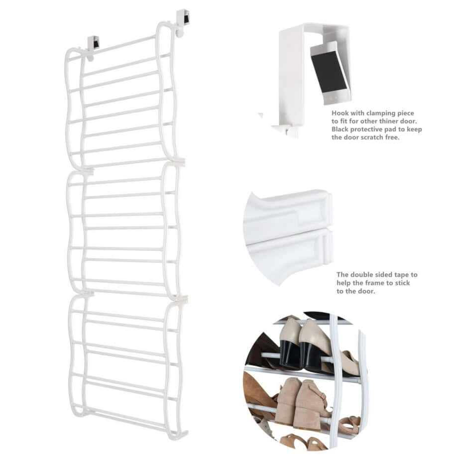 MAINSTAYS Over-the-Door Shoe Rack - Storage Organizer - 36 Pair - White, Stores and organizes 36 pairs of shoes without taking up additional floor space Number of Compartments 12 - Image 4