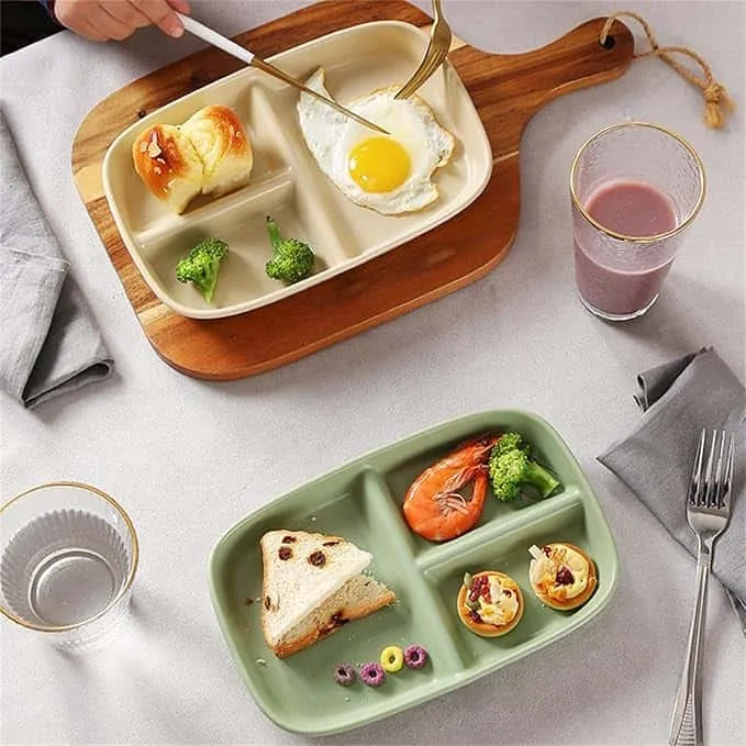 Nordic Ceramic Tableware Compartment Plate Rectangle Colorful Divider Plates Portion - Image 2