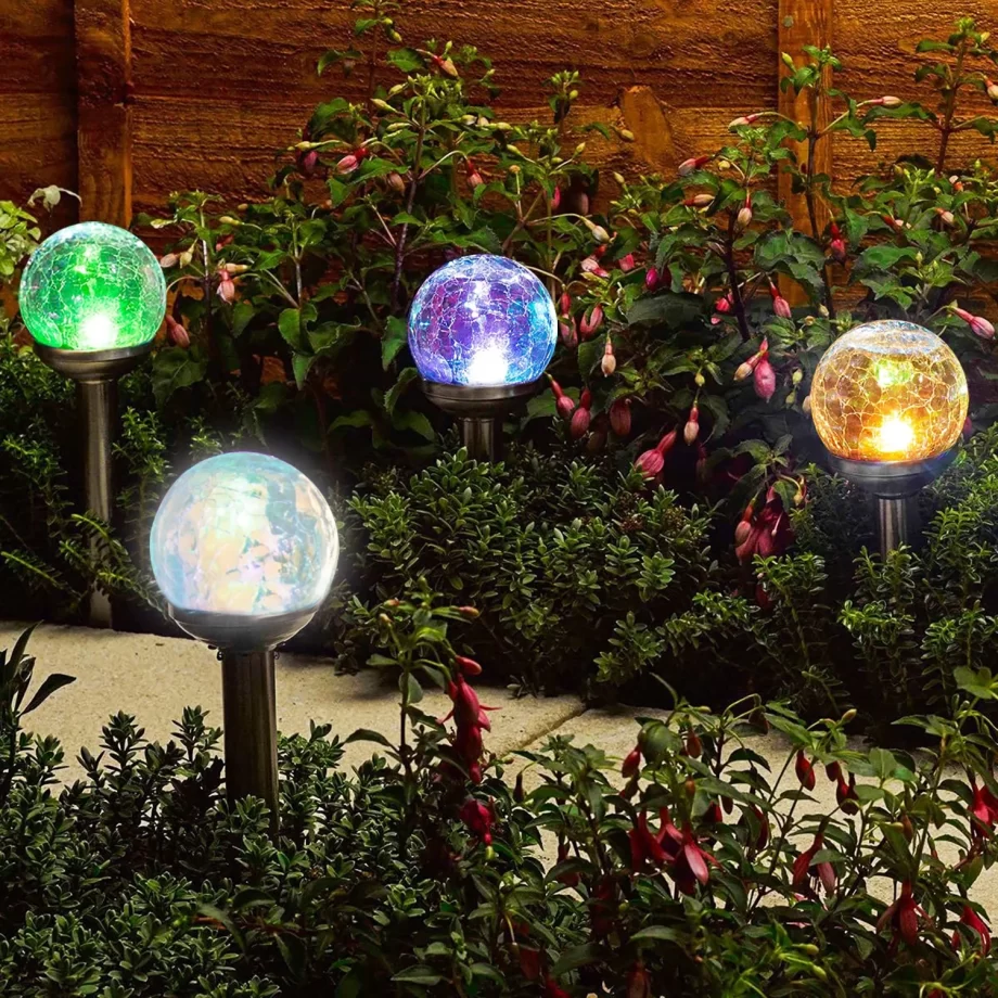 Mainstays Solar Powered Black Finish Glass Crackle LED Path Light Color Changing (8 Count)