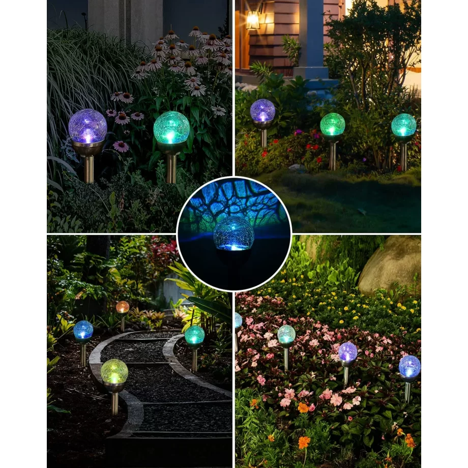 Mainstays Solar Powered Black Finish Glass Crackle LED Path Light Color Changing (8 Count) - Image 2