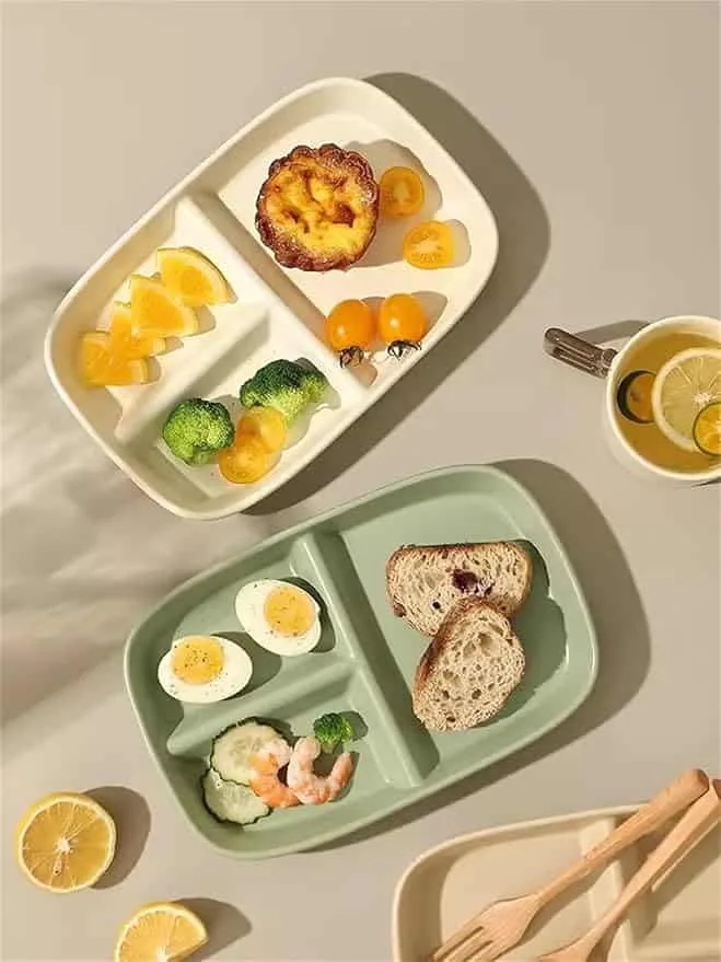 Nordic Ceramic Tableware Compartment Plate Rectangle Colorful Divider Plates Portion - Image 3