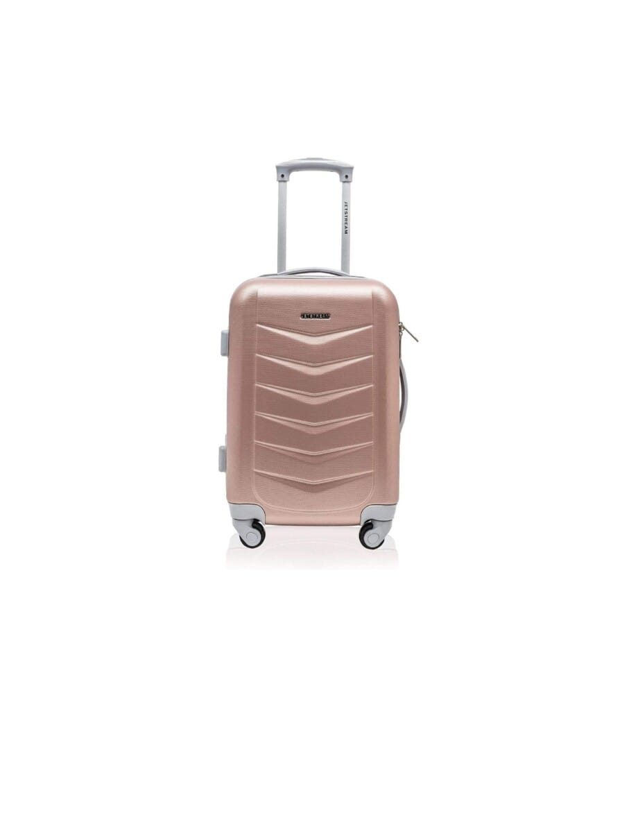 Jetstream 18-inch Hardside Carry On Luggage Set Rolling Wheeled Spinner Travel Lightweight ABS Suitcase, (Rose Gold Chevron)