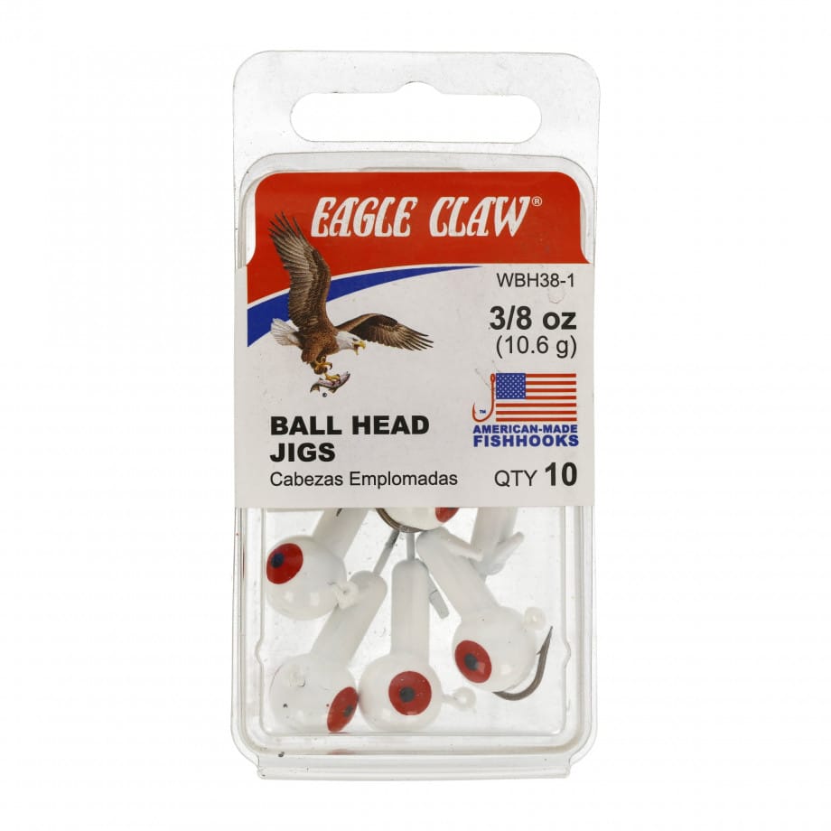 Eagle Claw Ball Head Fishing Jig White with Bronze Hook 3/8 oz 10 Count