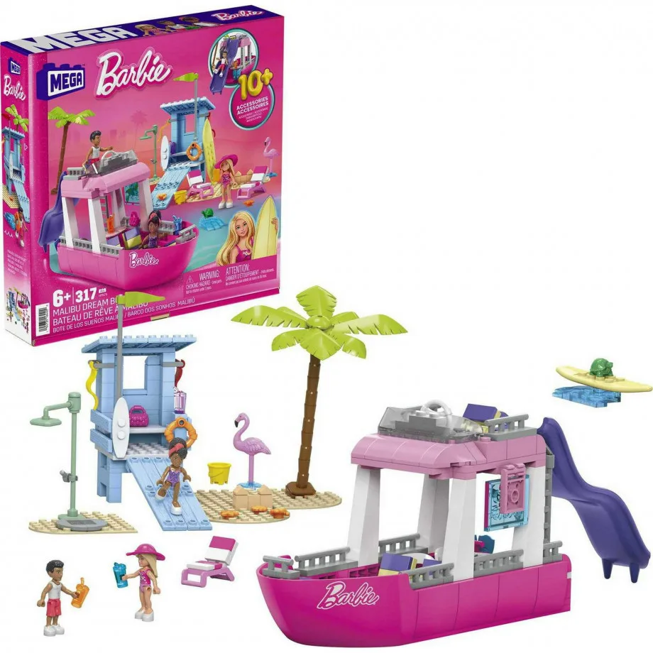 MEGA Barbie Malibu Dream Boat Building Kit Playset with 3 Micro-Dolls